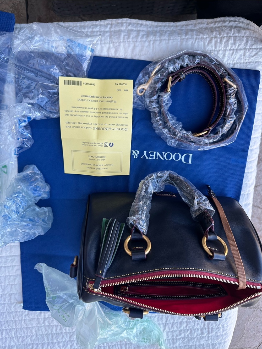 Dooney & Bourke Navy Florentine Satchel with Gold Hardware and Navy Tassel - Picture 6 of 13